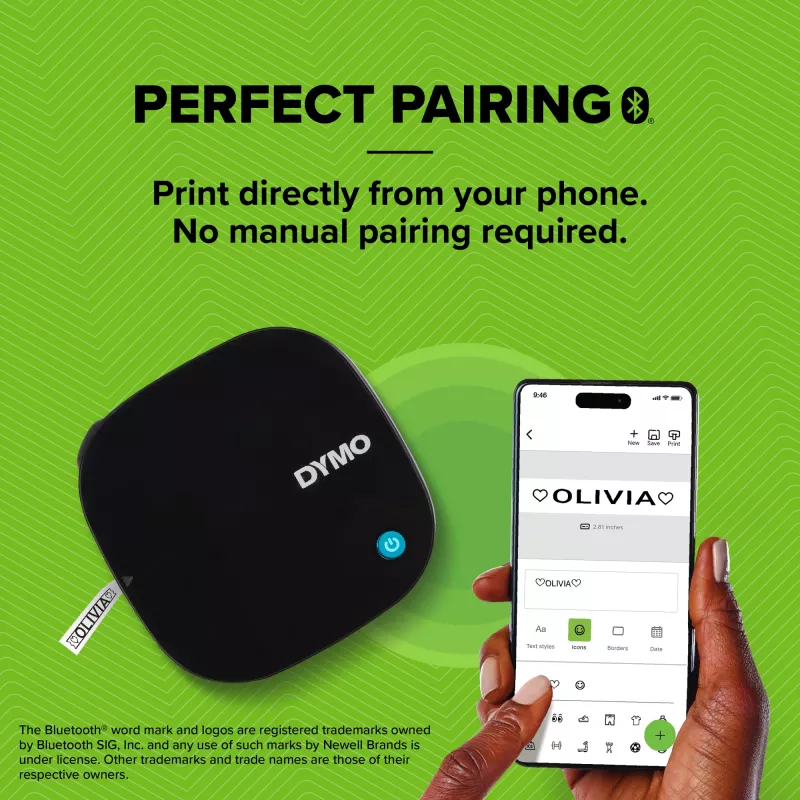 DYMO LetraTag 200B Bluetooth etiķešu printeris | Kompakts etiķešu printeris | Savienojas, izmantojot Bluetooth bezvadu tehnoloģiju, ar iOS un Android | Komplektā 1 balta papīra etiķešu lente | Melns