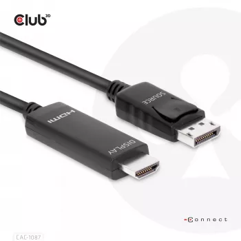 CLUB3D DisplayPort 1.4 uz HDMI 4K120Hz vai 8K60Hz HDR10 kabelis M/M 3m