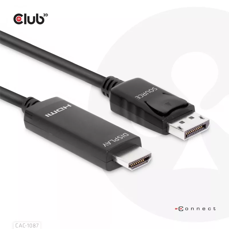 CLUB3D DisplayPort 1.4 uz HDMI 4K120Hz vai 8K60Hz HDR10 kabelis M/M 3m