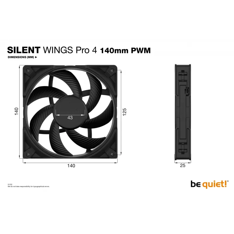 be quiet SILENT WINGS PRO 4 | 140mm PWM Datora korpusa ventilators 14 cm Melns 1 gab.