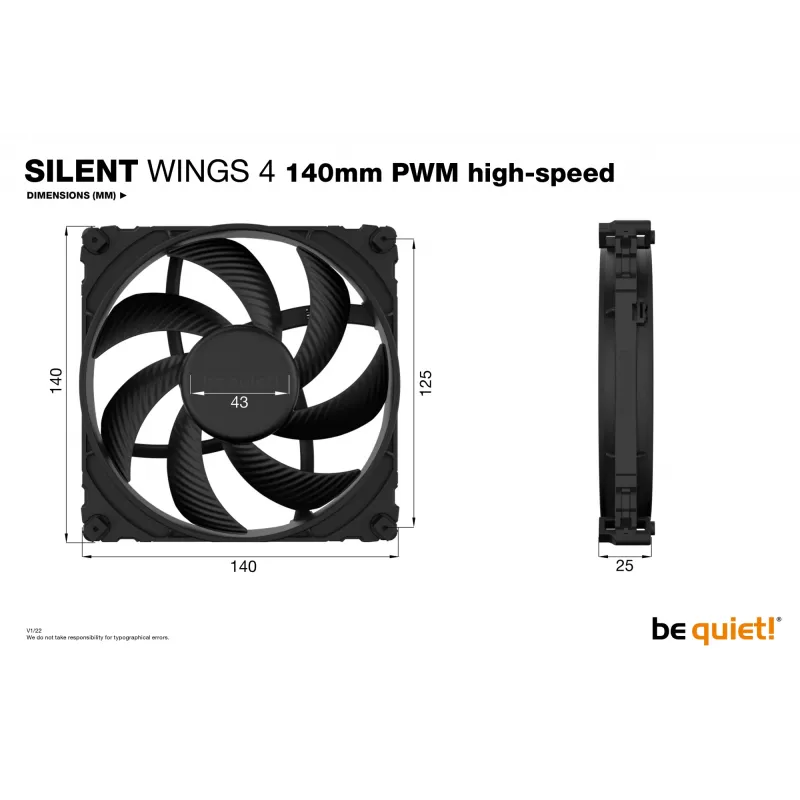 be quiet SILENT WINGS 4 | 140mm PWM augstas veiktspējas datora korpusa ventilators 14 cm Melns 1 gab.
