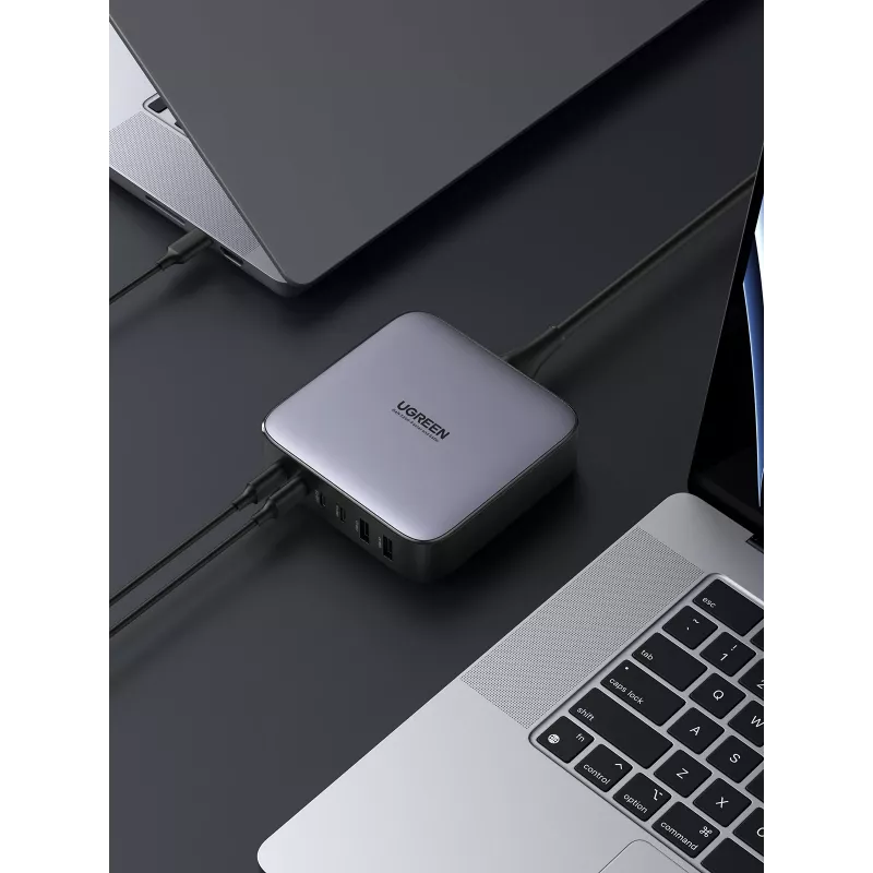 Ugreen 40914 Nexode 200W GaN darbvirsmas USB-C USB-A lādētājs, lietošanai telpās, AC, 21 V, 5 A, 2 m, melna, pelēka