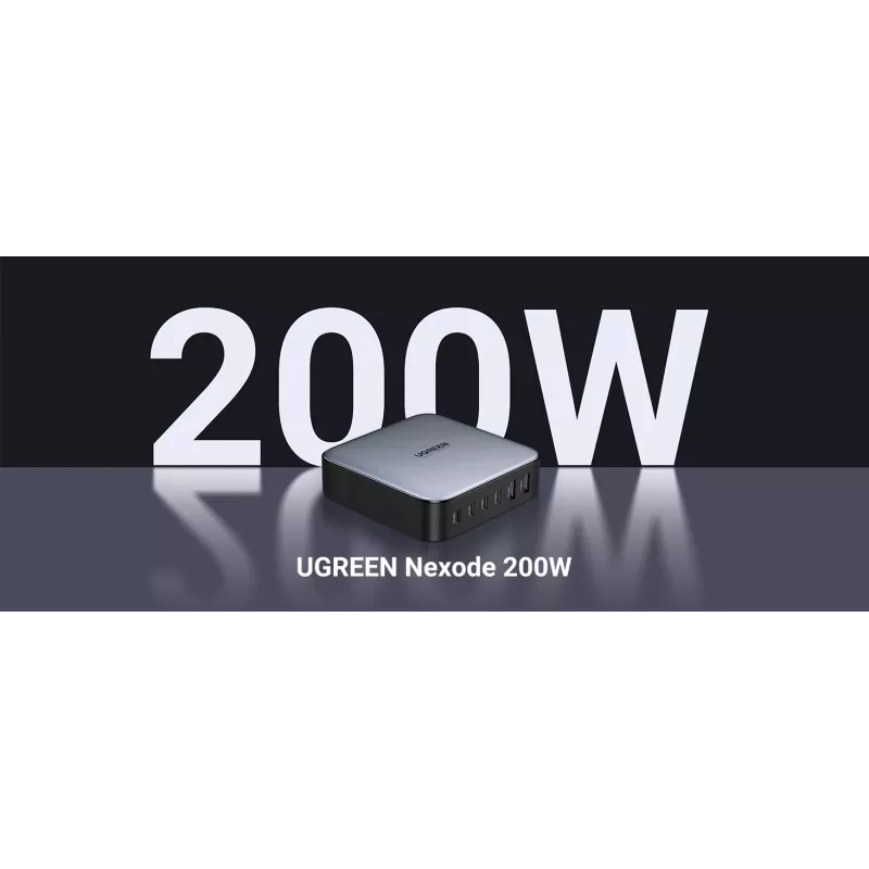 Ugreen 40914 Nexode 200W GaN darbvirsmas USB-C USB-A lādētājs, lietošanai telpās, AC, 21 V, 5 A, 2 m, melna, pelēka