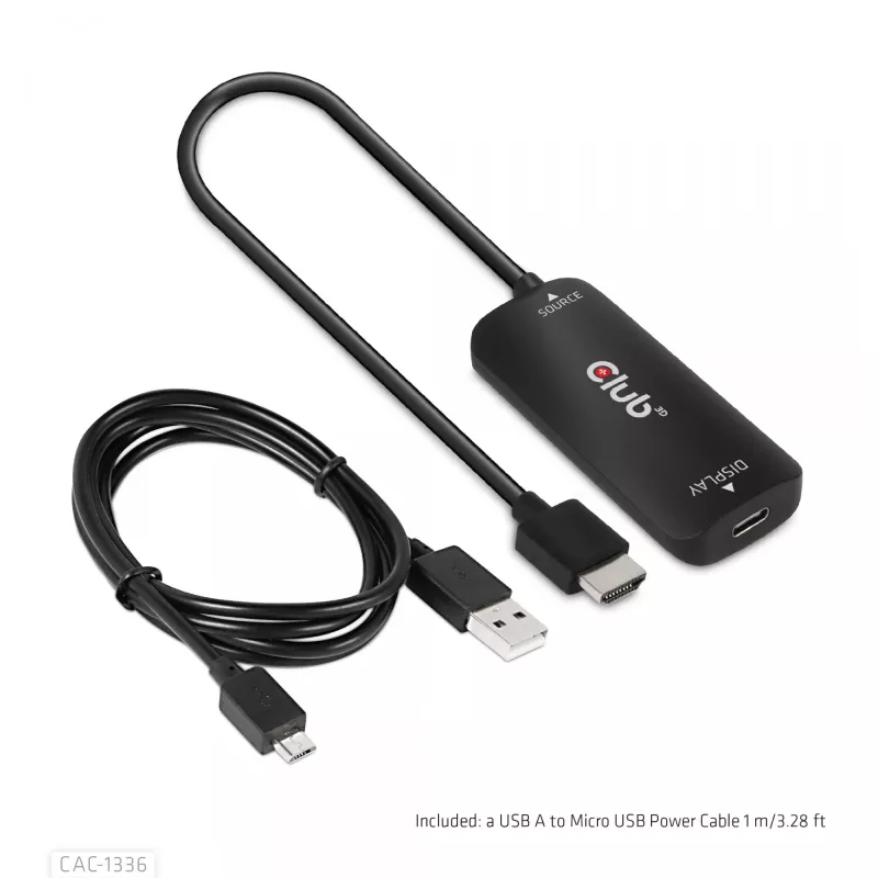 CLUB3D HDMI + Micro USB uz USB Type-C 4K120Hz vai 8K30Hz M/F aktīvais adapteris