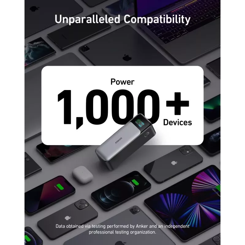 Pārnēsājams lādētājs Anker 737 (A1289011) — 24000 mAh, 140W, 2× USB-C + 1× USB-A, Sudraba/Melns