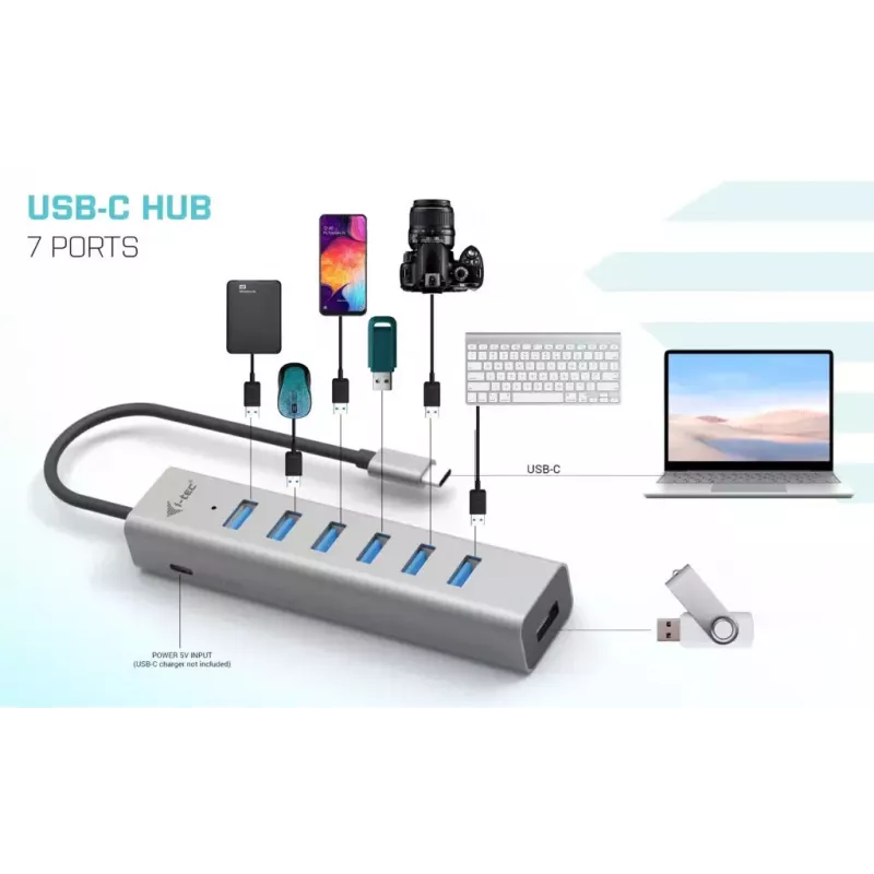 i-tec USB-C uzlādes metāla centrmezgls 7 portu USB 3.2 Gen 1 Type-C Type-A