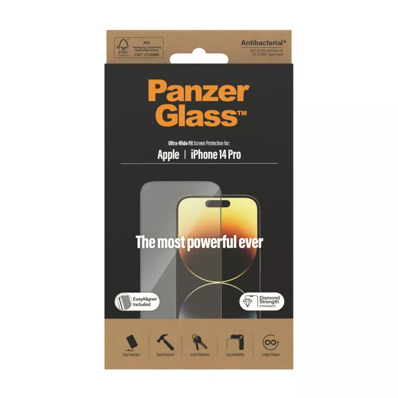 Ekrāna aizsargs PanzerGlass Apple iPhone 14 Pro Ultra-Wide Fit EasyAligner Izturīgs pret skrāpējumiem un triecieniem