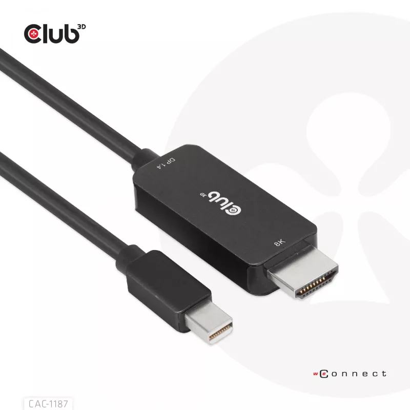 CLUB3D MiniDisplayPort 1.4 uz HDMI 4K120Hz vai 8K60Hz HDR10+ kabelis M/M 1,8m / 6 pēdas