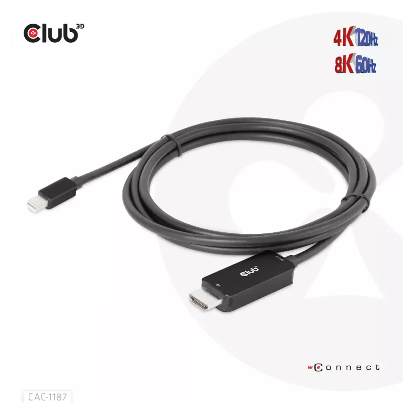 CLUB3D MiniDisplayPort 1.4 uz HDMI 4K120Hz vai 8K60Hz HDR10+ kabelis M/M 1,8m / 6 pēdas
