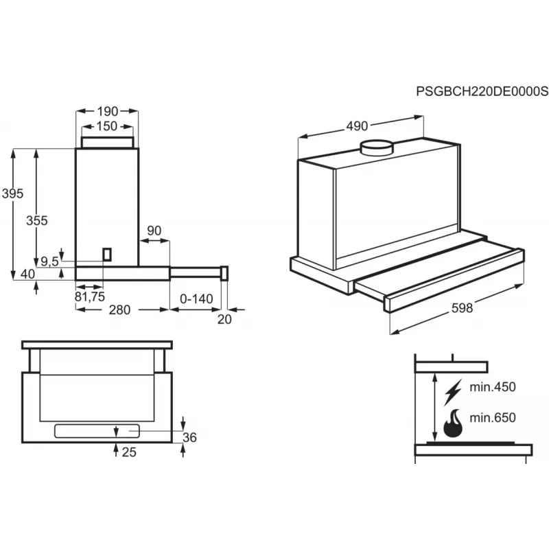 Iebūvējams tvaika nosūcējs Electrolux LFP616X, 598 mm platums, 600 m³/h, pelēks, tauku filtrs, 68 dB