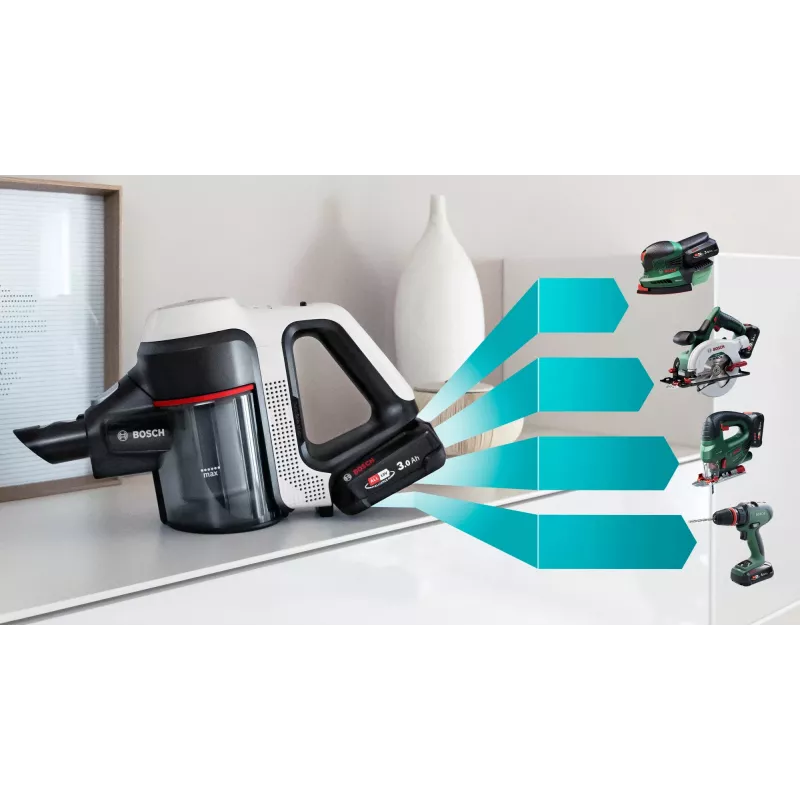 Bosch BCS711XXL bezvadu vertikālais putekļsūcējs/elektriskā slota Akumulators Sausā tīrīšana Bez maisiņa 0.3 L Balts 3 Ah