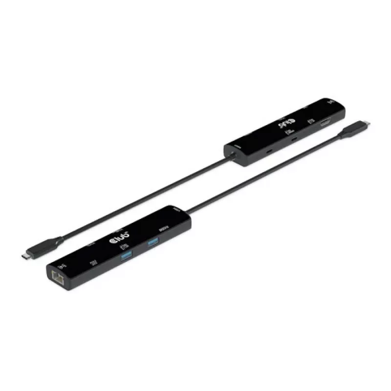 CLUB3D USB4™ Gen3x2 Type-C, 6-in-1 centrmezgls ar HDMI™ 8K60Hz vai 4K120Hz, 2xUSB Typee-A(10G), Ethernet RJ45(2.5G) un 2xUSB Type-C, 1x Data(10G) un 1xPD3.0 uzlāde 100 W