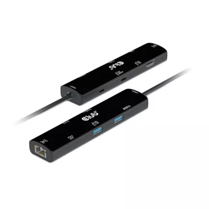 CLUB3D USB4™ Gen3x2 Type-C, 6-in-1 centrmezgls ar HDMI™ 8K60Hz vai 4K120Hz, 2xUSB Typee-A(10G), Ethernet RJ45(2.5G) un 2xUSB Type-C, 1x Data(10G) un 1xPD3.0 uzlāde 100 W