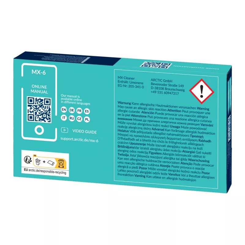 ARCTIC MX-6 ULTIMATE Performance Thermal Paste + MX Cleaner, Termopasta, Pelēks, 4 g, 1 gab., 66 mm, 120 mm