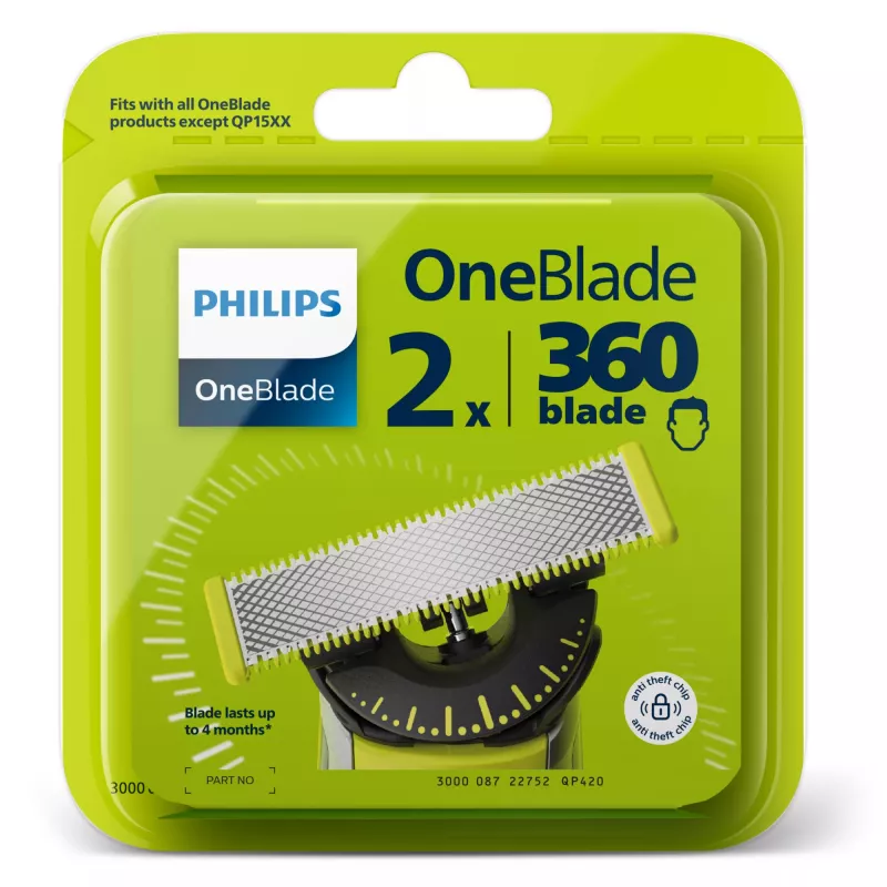 Skūšanās galviņa Philips Norelco OneBlade QP420/50, sudraba, 2 rezerves galviņas, saderīga ar Philips OneBlade