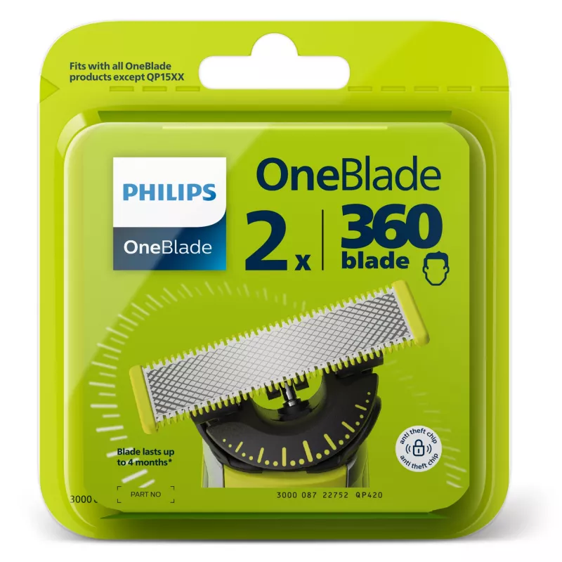 Skūšanās galviņa Philips Norelco OneBlade QP420/50, sudraba, 2 rezerves galviņas, saderīga ar Philips OneBlade