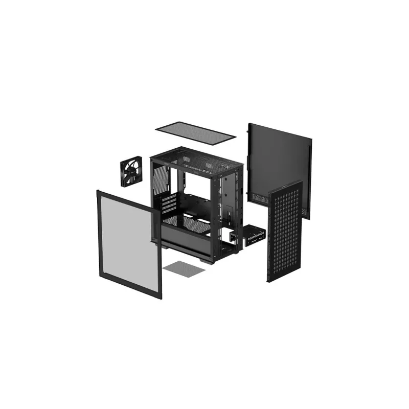 PC korpuss DeepCool CH370 Mini Tower — microATX/Mini‑ITX, rūdīts stikls, atbalsta līdz 32 cm GPU