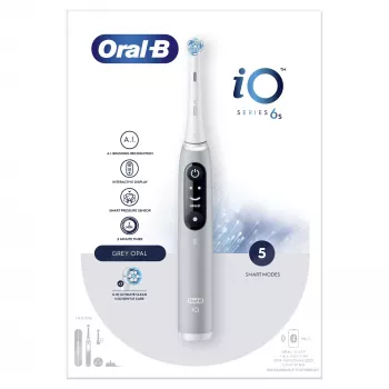Oral-B iO 6S pieaugušo vibrējošā zobu birste Pelēka, Balta