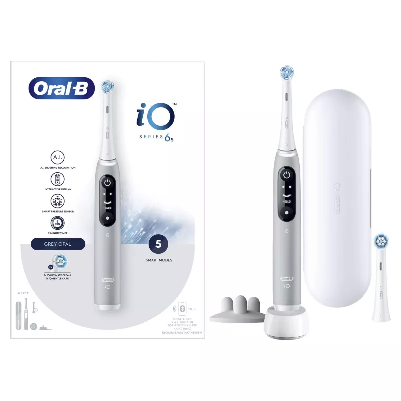Oral-B iO 6S pieaugušo vibrējošā zobu birste Pelēka, Balta
