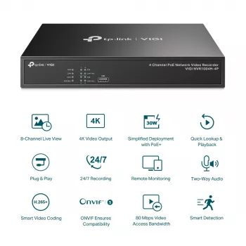 TP-Link VIGI 4 kanālu PoE+ tīkla video reģistrators