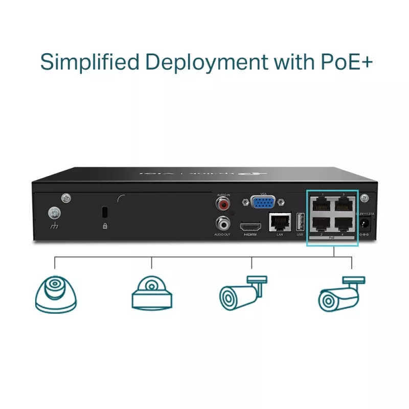 TP-Link VIGI 4 kanālu PoE+ tīkla video reģistrators