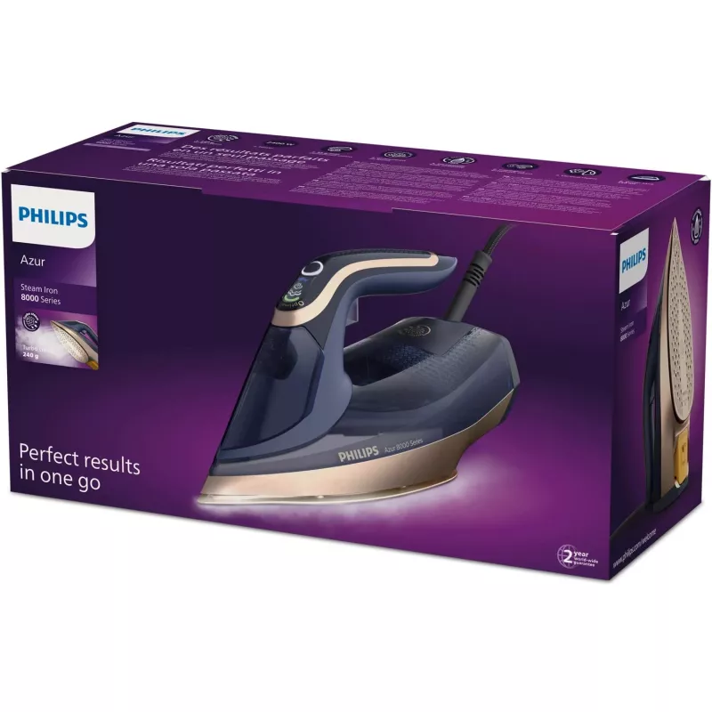 Tvaika gludeklis Philips Azur 8000 Series DST8050/20 — 3000 W, 0,35 L, SteamGlide Elite zole, 85 g/min nepārtraukta, 260 g/min pastiprināta