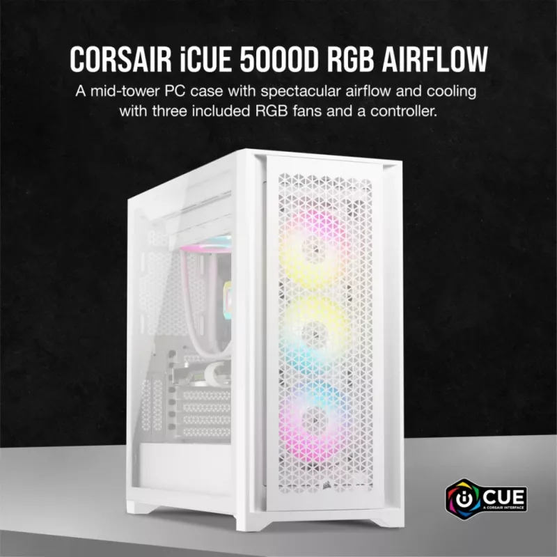PC korpuss Corsair iCUE 5000D RGB Airflow Midi Tower balts