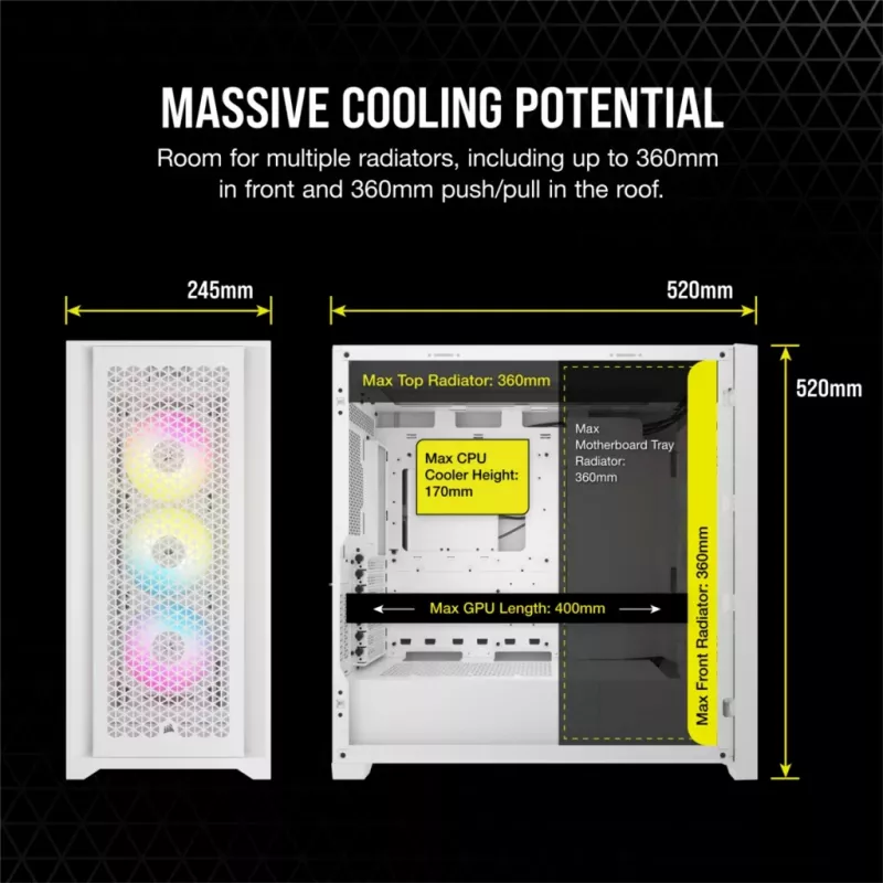 PC korpuss Corsair iCUE 5000D RGB Airflow Midi Tower balts
