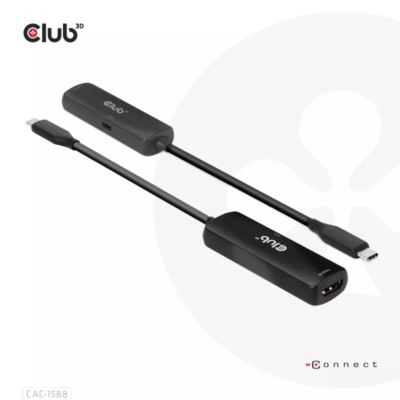 CLUB3D USB Gen2 Type-C uz HDMI™ 8K60Hz vai 4K120Hz HDR10+ ar DSC1.2 un Power Delivery 3.0 aktīvs adapteris M/F