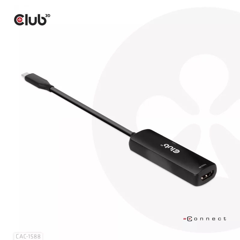 CLUB3D USB Gen2 Type-C uz HDMI™ 8K60Hz vai 4K120Hz HDR10+ ar DSC1.2 un Power Delivery 3.0 aktīvs adapteris M/F