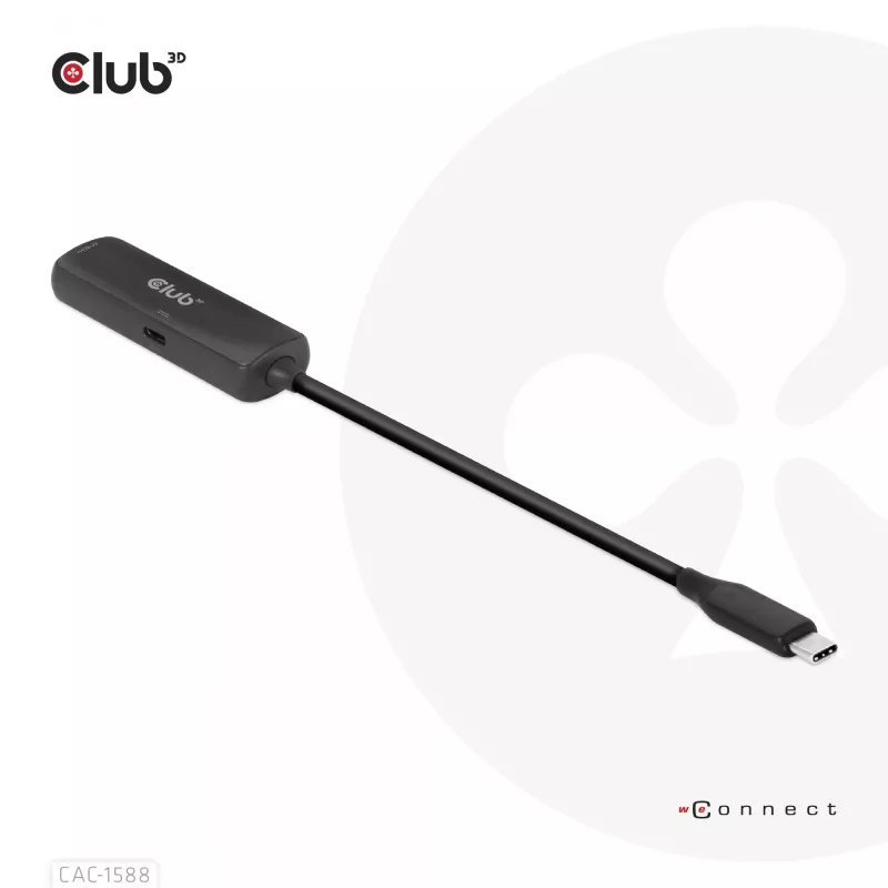 CLUB3D USB Gen2 Type-C uz HDMI™ 8K60Hz vai 4K120Hz HDR10+ ar DSC1.2 un Power Delivery 3.0 aktīvs adapteris M/F