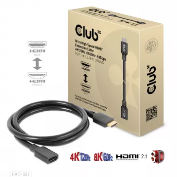 CLUB3D Ultra High Speed HDMI pagarinājuma kabelis 4K120Hz 8K60Hz 48Gbps M/F 1 m / 3.28 ft 30AWG