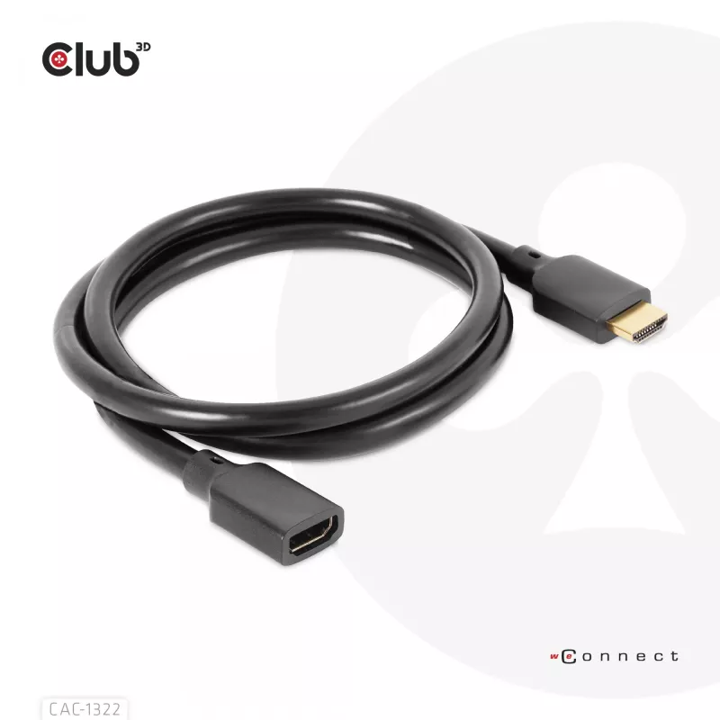 CLUB3D Ultra High Speed HDMI pagarinājuma kabelis 4K120Hz 8K60Hz 48Gbps M/F 1 m / 3.28 ft 30AWG