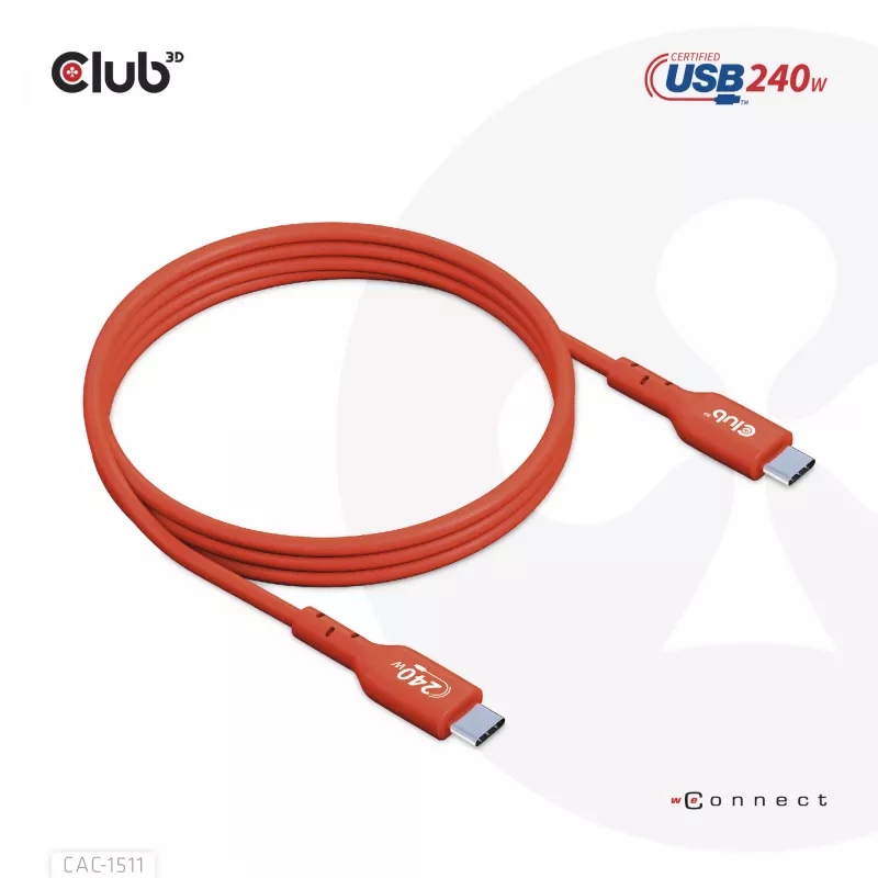 CLUB3D USB2 Type-C divvirzienu USB-IF sertificēts kabelis datiem 480Mb, PD 240W(48V/5A) EPR M/M 1m / 3.23 ft