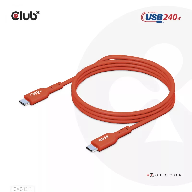 CLUB3D USB2 Type-C divvirzienu USB-IF sertificēts kabelis datiem 480Mb, PD 240W(48V/5A) EPR M/M 1m / 3.23 ft