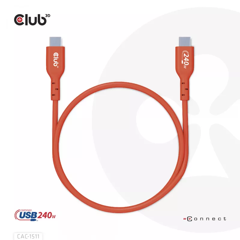 CLUB3D USB2 Type-C divvirzienu USB-IF sertificēts kabelis datiem 480Mb, PD 240W(48V/5A) EPR M/M 1m / 3.23 ft