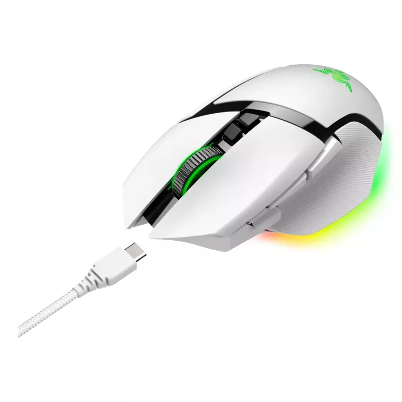 Spēļu pele Razer Basilisk V3 Pro — labā roka, optiskā 30 000 DPI, RF bezvadu/Bluetooth/USB-C, balta