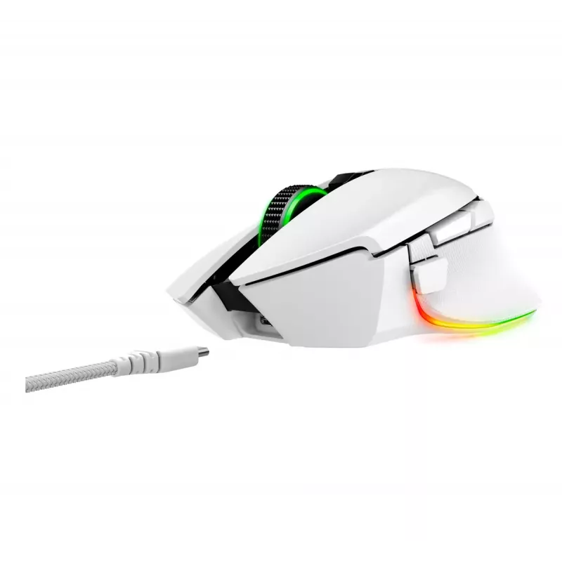 Spēļu pele Razer Basilisk V3 Pro — labā roka, optiskā 30 000 DPI, RF bezvadu/Bluetooth/USB-C, balta