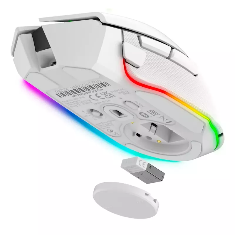 Spēļu pele Razer Basilisk V3 Pro — labā roka, optiskā 30 000 DPI, RF bezvadu/Bluetooth/USB-C, balta