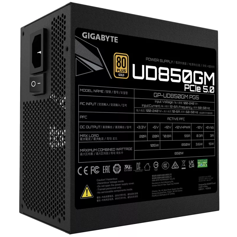 GIGABYTE GP-UD850GM PG5 barošanas bloks 850 W 20+4 pin ATX ATX Melns