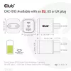 CLUB3D ceļojumu lādētājs PPS 65W GAN tehnoloģija, trīs porti (2x USB Type-C + USB Type-A) Power Delivery (PD) 3.0 atbalsts