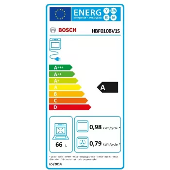 Iebūvējamā elektriskā cepeškrāsns Bosch Serie 2 HBF010BV1S — 66 L, rotācijas vadības ierīces, halogēna lampa, A klase, balta