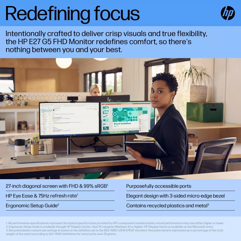 HP E27 G5 FHD monitors, 68,6 cm (27 collas), 1920 x 1080 pikseļi, Full HD, LCD, 5 ms, Melns