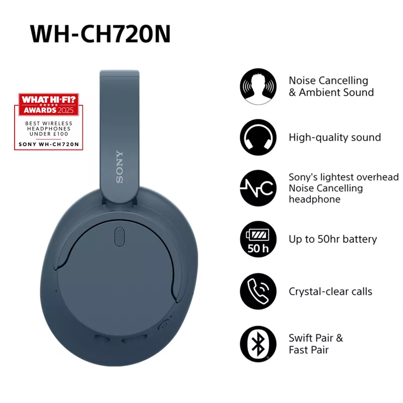 Sony WH-CH720N Bezvadu trokšņu slāpēšanas austiņas, zilas