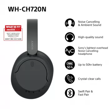 Sony WH-CH720 austiņas, vadu un bezvadu, galvas saite, zvaniem/mūzikai, USB Type-C, Bluetooth, melnas