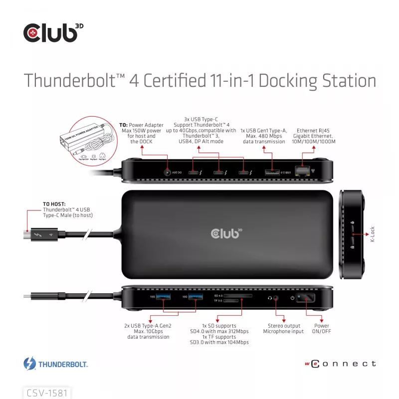 Dokstacija CLUB3D Thunderbolt 4 Certified 11-in-1 140W