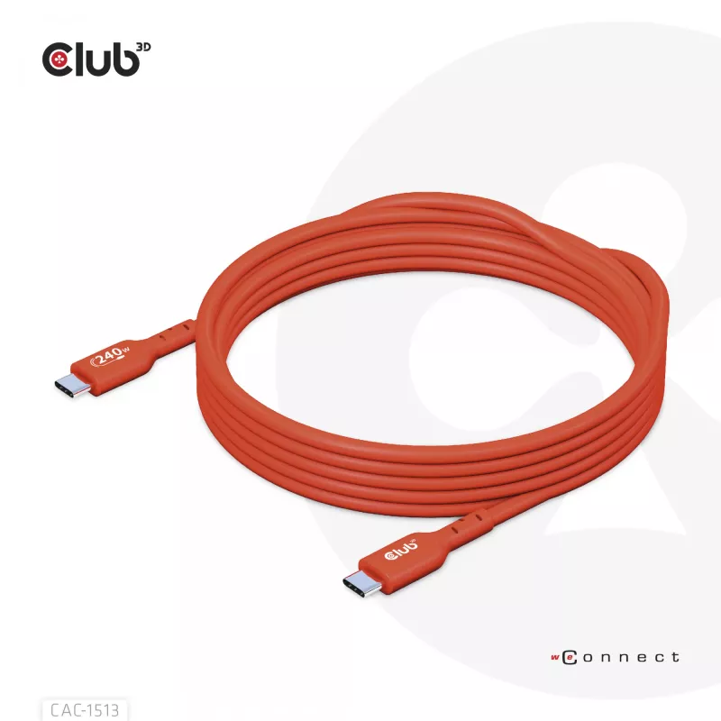CLUB3D USB2 Type-C divvirzienu USB-IF sertificēts datu kabelis 480Mb, PD 240W(48V/5A) EPR M/M 3m / 9.84 ft
