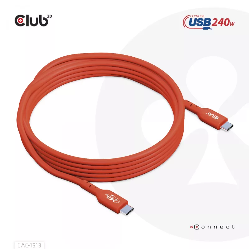 CLUB3D USB2 Type-C divvirzienu USB-IF sertificēts datu kabelis 480Mb, PD 240W(48V/5A) EPR M/M 3m / 9.84 ft