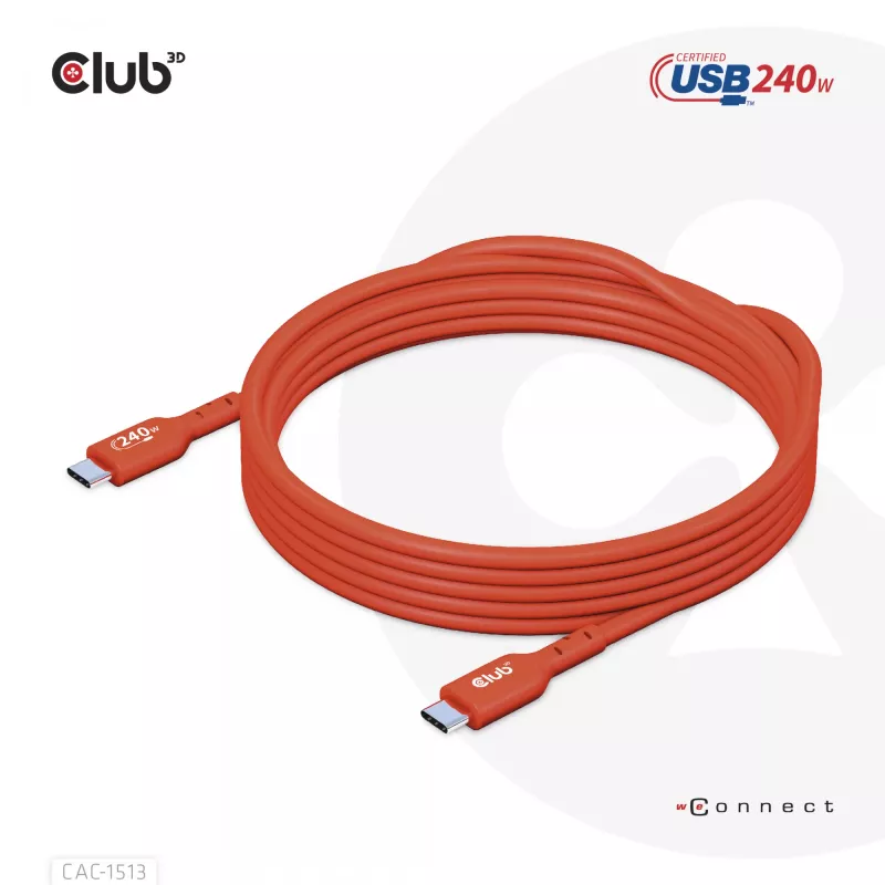 CLUB3D USB2 Type-C divvirzienu USB-IF sertificēts datu kabelis 480Mb, PD 240W(48V/5A) EPR M/M 3m / 9.84 ft