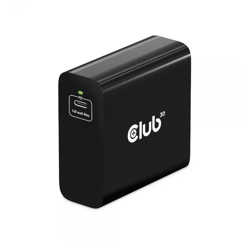 CLUB3D Ceļojumu lādētājs 140 W GaN tehnoloģija, viens USB Type-C ports, Power Delivery (PD) 3.1 atbalsts